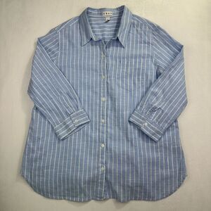 Da-sh Blue & White Striped Button-Up By Da-sh Womens XL 100% Cotton 3/4 Sleeve